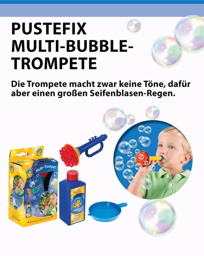 PUSTEFIX Multi Bubble Trumpet Blowing Toy for Kids Set includes Trumpet Blower, 8.45 oz Bubbles Bottle and Liquid Tray - Image 5